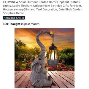 Gray Elephant Garden Decor with Lantern